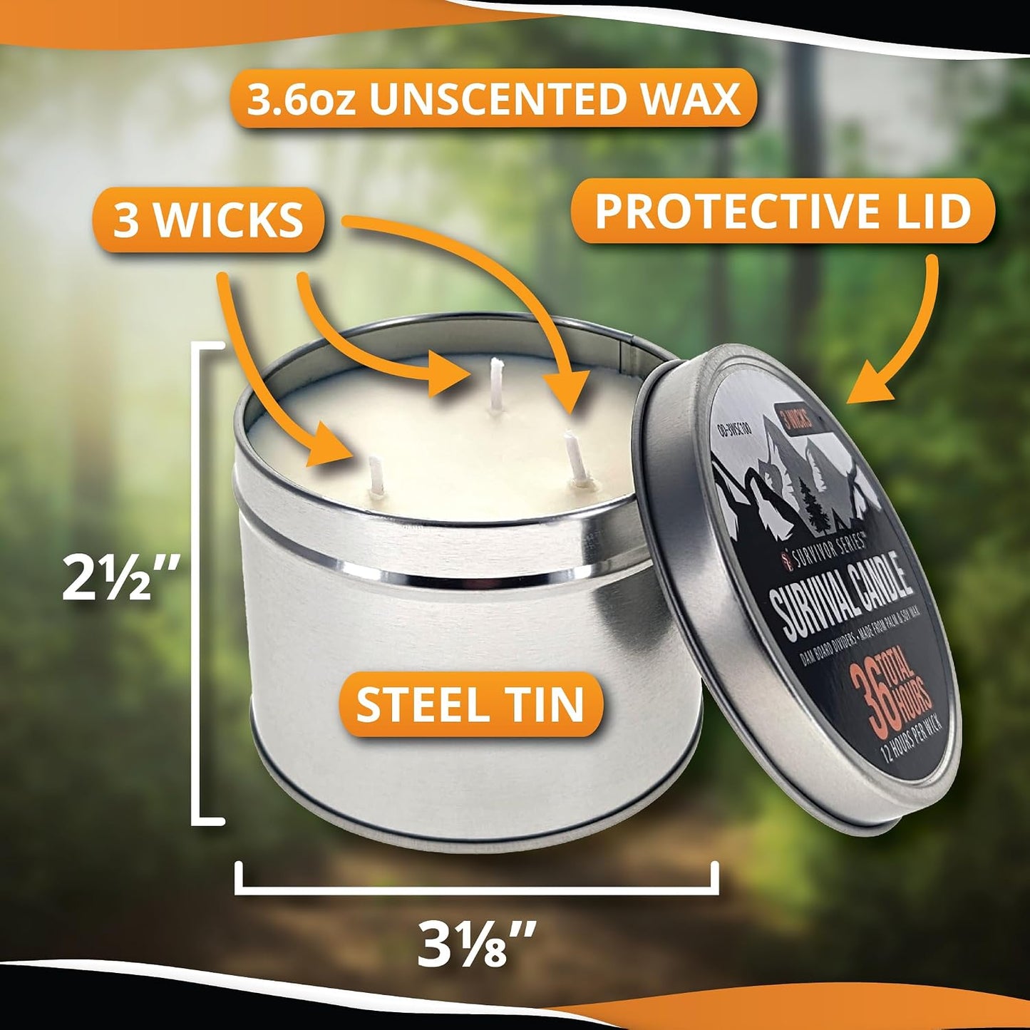SE 3-Wick Emergency Candle, 36 Hours Long Burning, Top Layer Soy Wax, Great Light Source Gear for Survival, Camping, Blackout & Peace of Mind