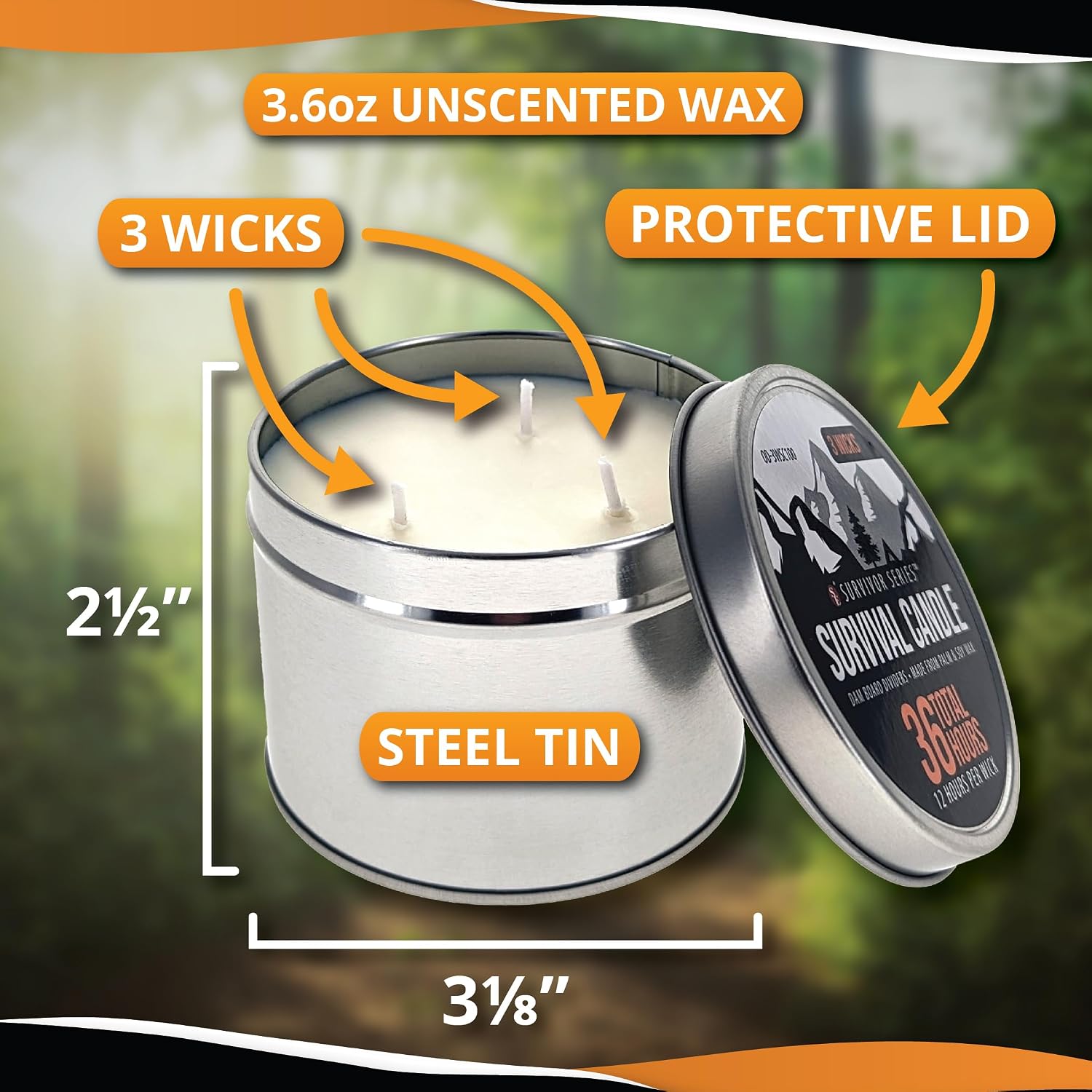SE 3-Wick Emergency Candle, 36 Hours Long Burning, Top Layer Soy Wax, Great Light Source Gear for Survival, Camping, Blackout & Peace of Mind