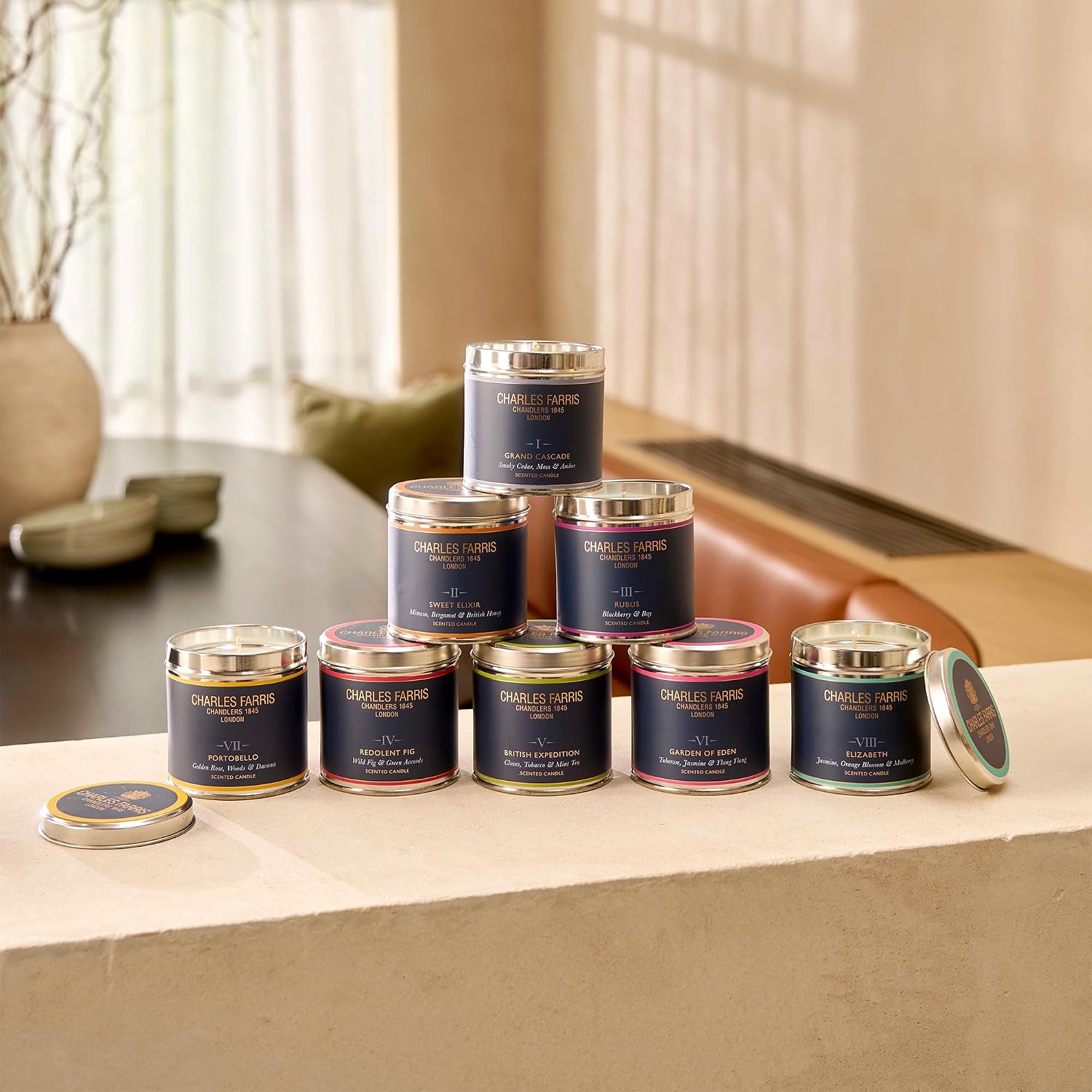 Charles Farris Luxury Scented Candle – Tin, Hand-Poured, Long Lasting, Clean Burning, 300g / 10.5oz, Burns for up to 40 Hours, Made in England – Tuberose, Jasmine & Ylang Ylang – Garden of Eden