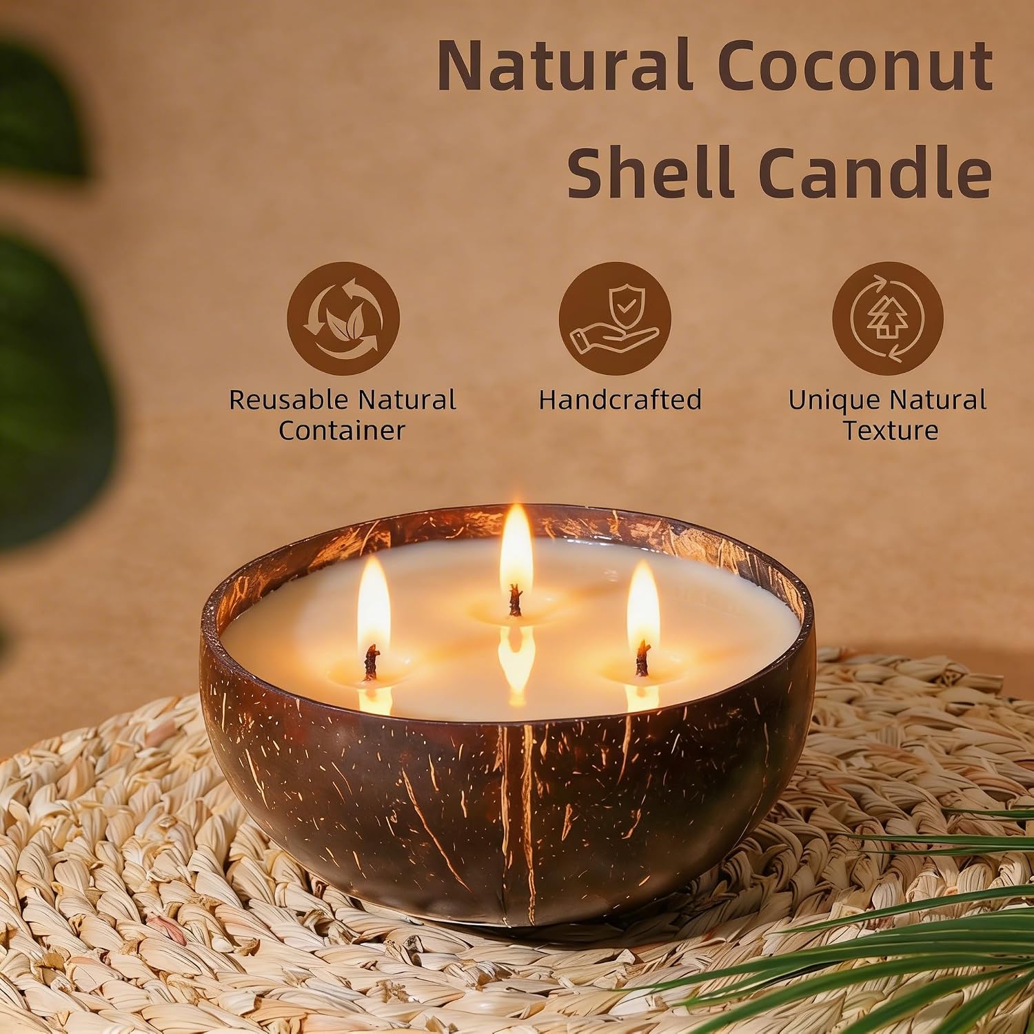 Viyffo Fresh Linen Scented Candle, Large 18oz 3 Wick Non Toxic Soy Candles, Natural Coconut Shell Candles for Home, Clean & Fresh Aromatherapy for Relaxation & Spring Décor, Gift for Women & Men