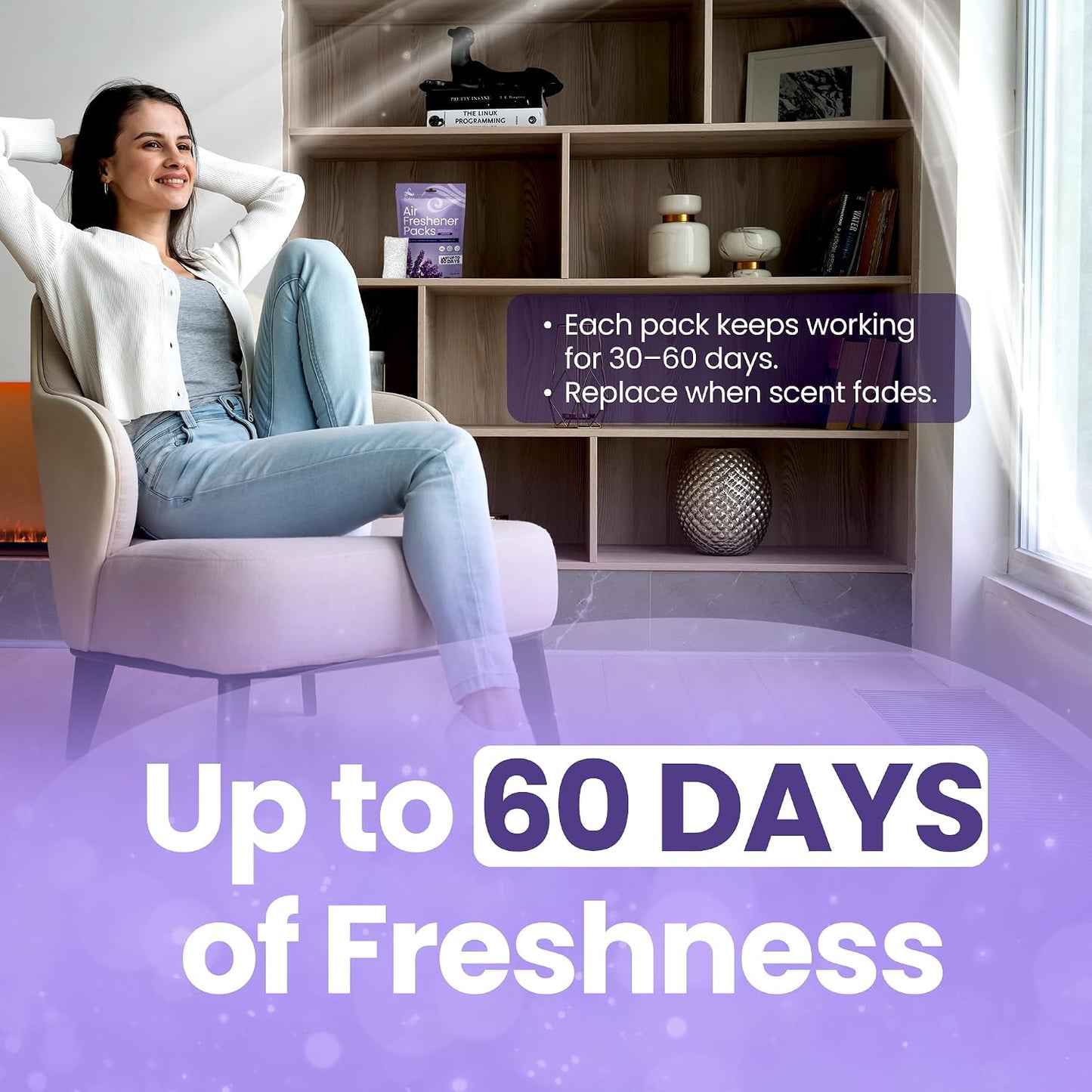 Lavender Odor Eliminator Pack of 6 | Long Lasting Odor Absorber for Home, Wardrobe, Shoes & Small Spaces | Scented Smell Absorber for Drawers, Trash Cans & Closet | Daily Use Lavender Packs by Perfa