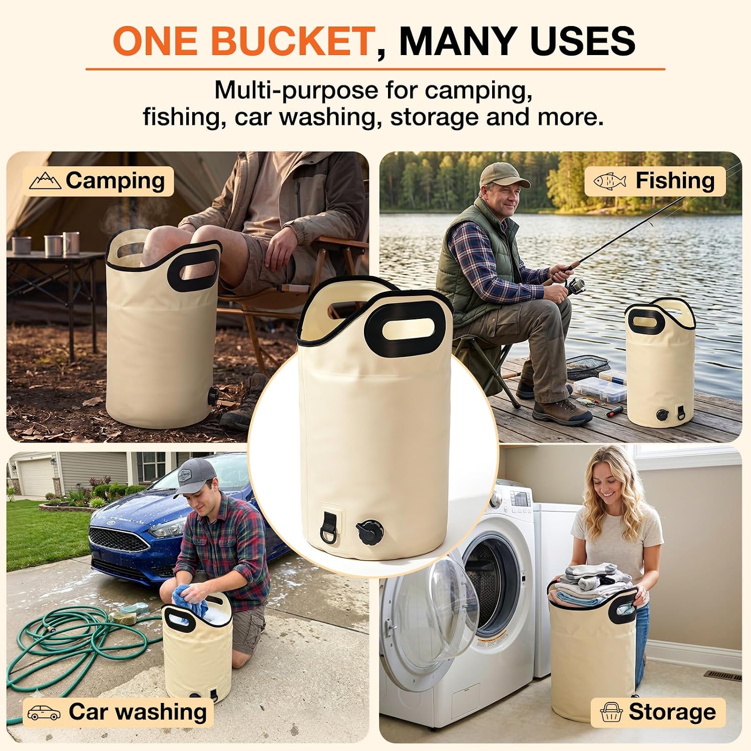 Collapsible Foot Bath Bag, Portable Foot Basin for Soaking, Folding Feet Spa Tub with Sturdy Handles & Small Drainage Hole, Multifunctional Feet Bucket for Travel Camping Outdoor Washing Fishing