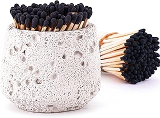 Black Matches Included (150 Pcs). Concrete Match Holder with Strikers, 3'' Candle Matches, Match in a jar for Bathroom, Fireplace Match for BBQ Grill,Long Wooden Safety Match for Candles