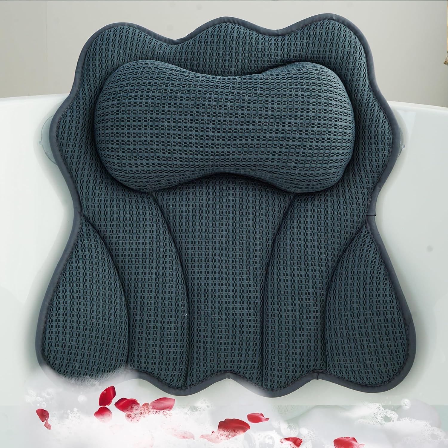 Bath Pillows for Tub – Luxury Bath Pillow & Bathtub Pillow with 6 Strong Suction Cups, Soft Cushion for Head and Neck Support, Relaxing Bath Accessories for Women (Gray)