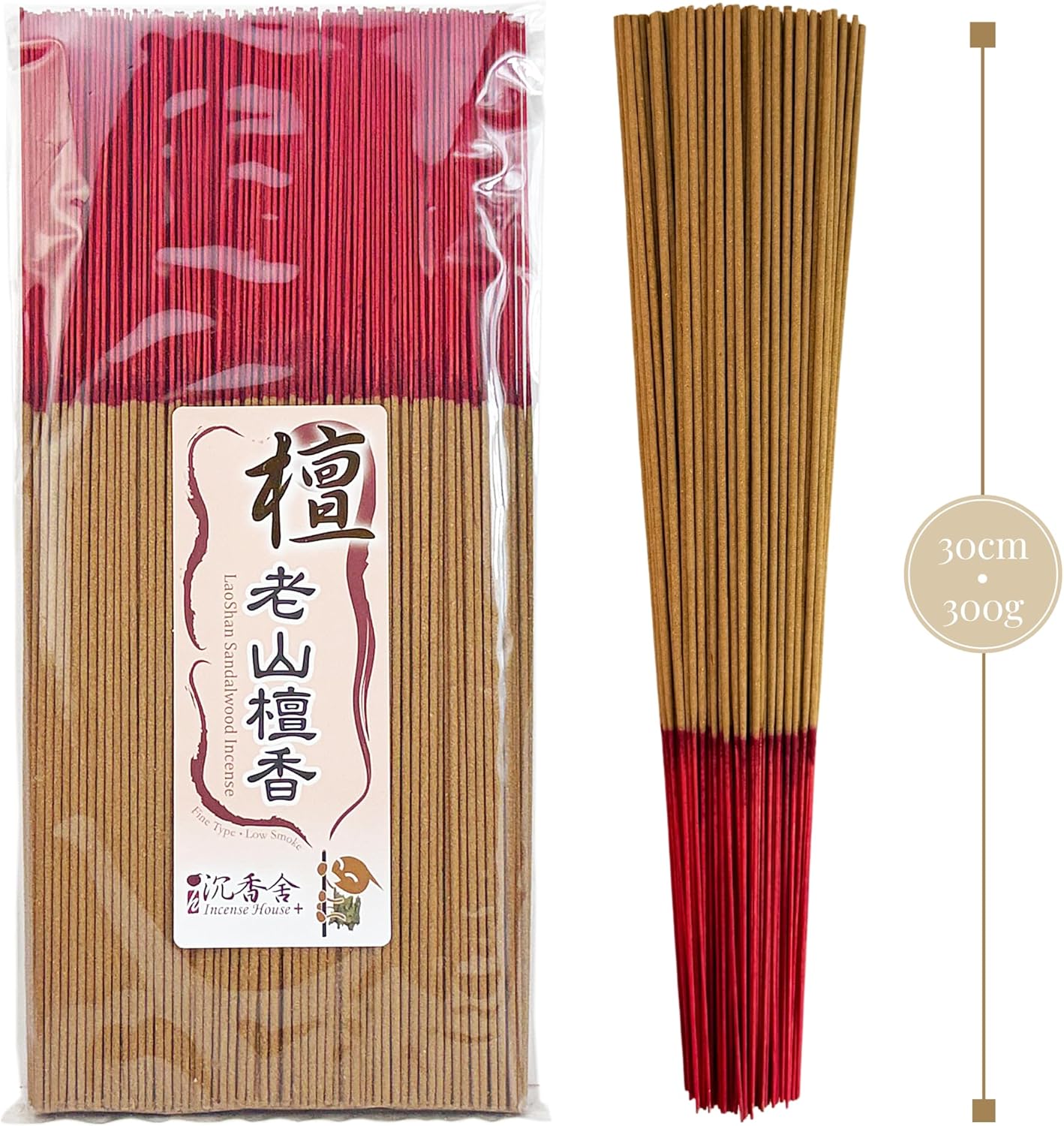 I H INCENSE HOUSE+ – Laoshan Sandalwood Incense Sticks 30cm, 300g (Approx. 400–420 Slim & Low Smoke Fine Joss Sticks) – Traditional Taiwanese Bamboo-Core Incense (1)