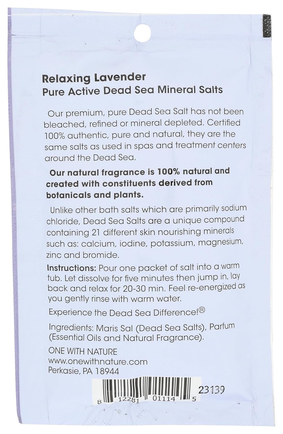 One With Nature Relaxing Lavender Dead Sea Bath Salt Packet, 2.5 OZ