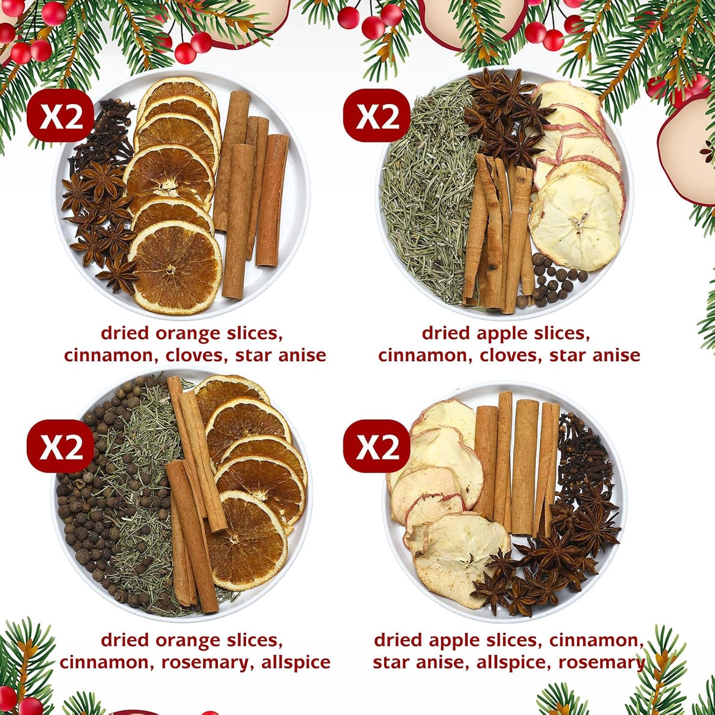 Siifert 8 Pcs Christmas Stovetop Potpourri Xmas Simmer Pot Kit Dried Orange Apple Piece Potpourri Bag Simmer Pot Room Air Freshener Sachet Botanical Bowl Filler Gift Xmas Holiday Decor (Classic)