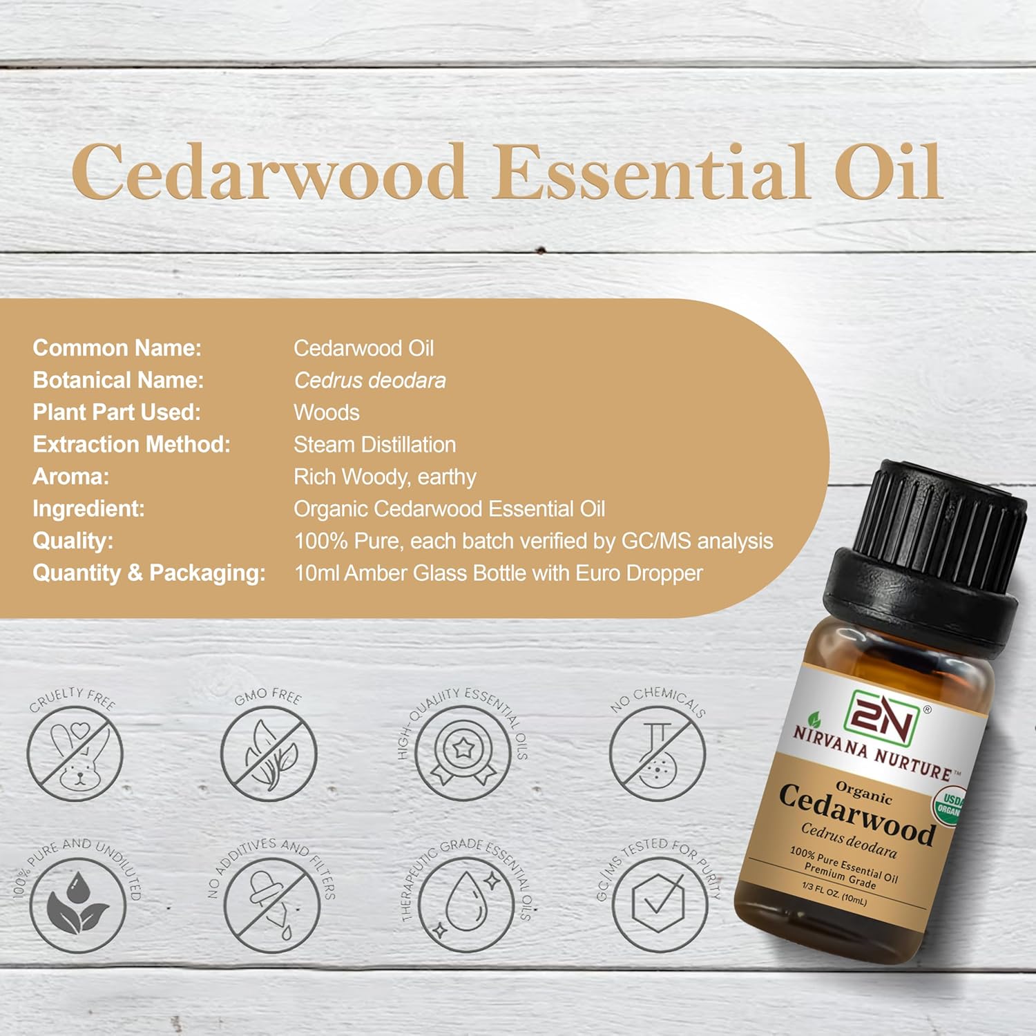 Cedarwood Essential Oil, USDA Certified Organic, 100% Pure Undiluted, Aromatherapy Oil for Diffuser, Hair & Skin Care