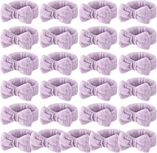 25 Pcs Spa Headband Bulk Makeup Headbands for Washing Face Cute Bow Hairbands Soft Coral Fleece Hairbands for Women Face Skin Care Makeup Spa Gift Shower Yoga (Classic Pattern,Purple)