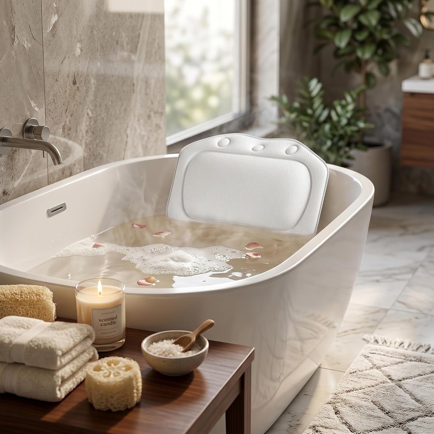 ZPSHYD Bathtub Pillow, Soft Foam Padded Spa Bath Pillow Tub Headrest Head Neck Back Cushion Bathroom for Bubble Soaking Bath (White)