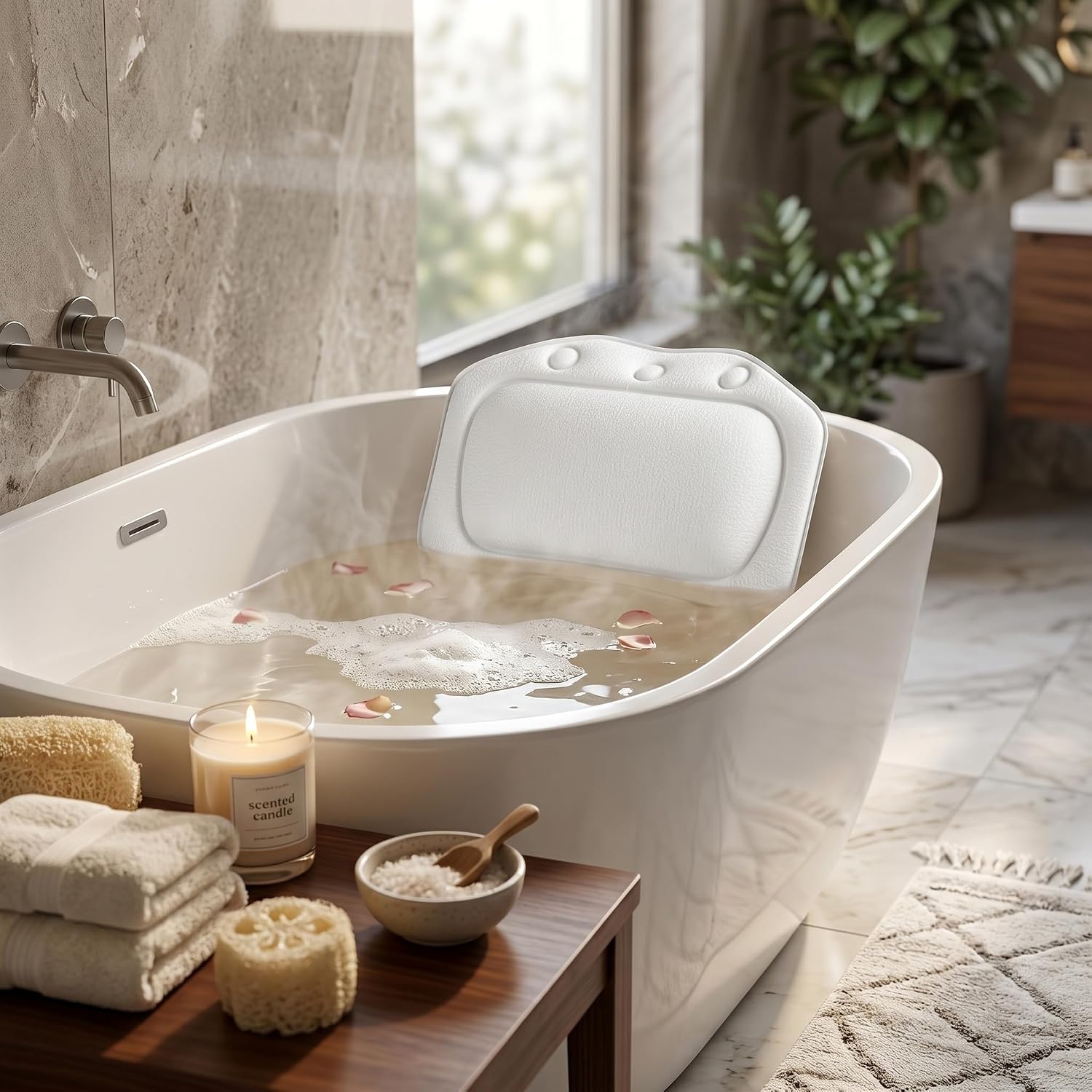 ZPSHYD Bathtub Pillow, Soft Foam Padded Spa Bath Pillow Tub Headrest Head Neck Back Cushion Bathroom for Bubble Soaking Bath (White)