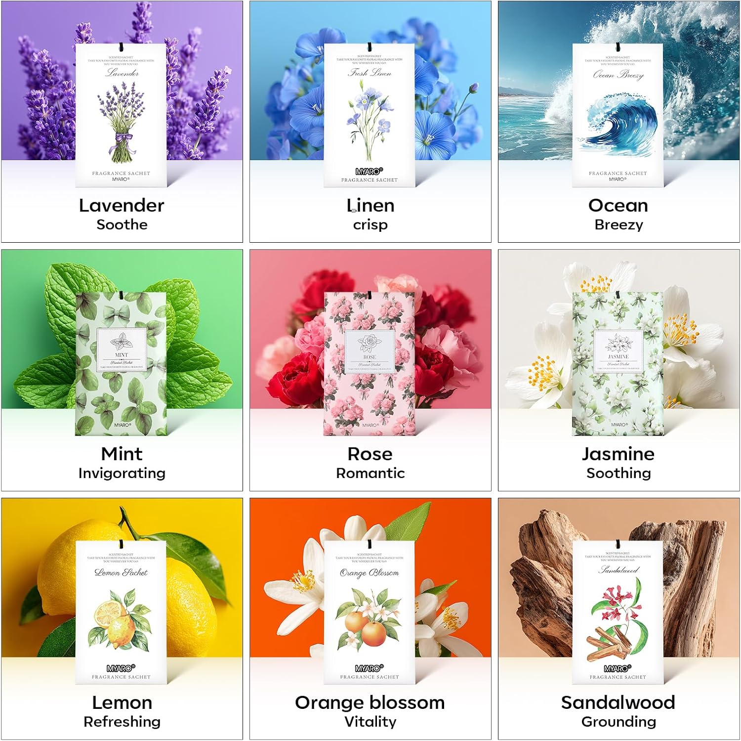 MYARO 20 Pack Rose Scented Sachets for Drawer, Closet & Car - Fresh Air Freshener Bags Home Fragrance, Odor Eliminator for New House Small Storage Space & Travel Luggage