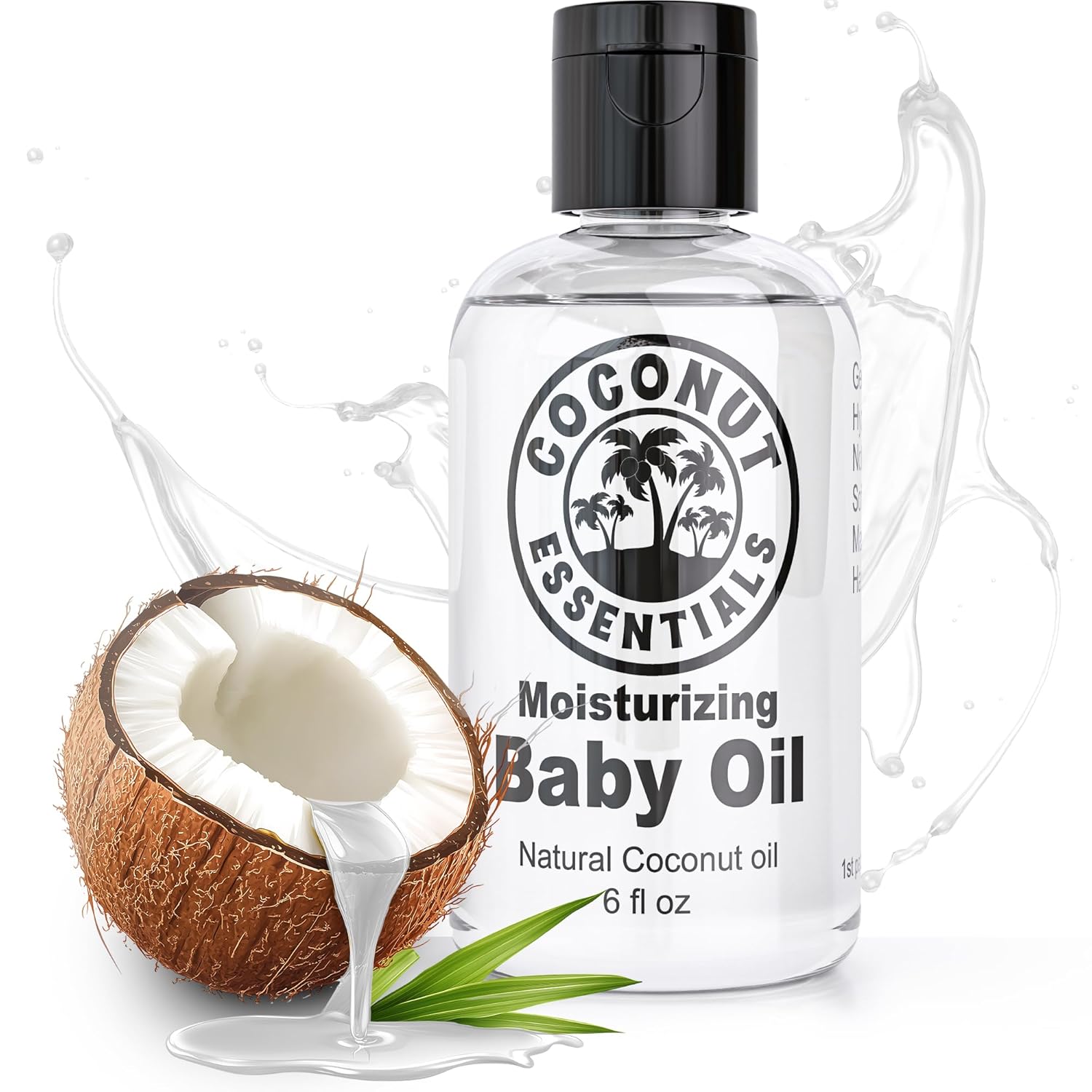 Coconut Essentials BABY OIL - Liquid Coconut oil (MCT) - No Mineral oil - Unscented Moisturizer - Infant & Newborn - Massage, Scalp Sensitive Skin, Eczema & Dry Skin Relief - Fragrance Free (6oz)
