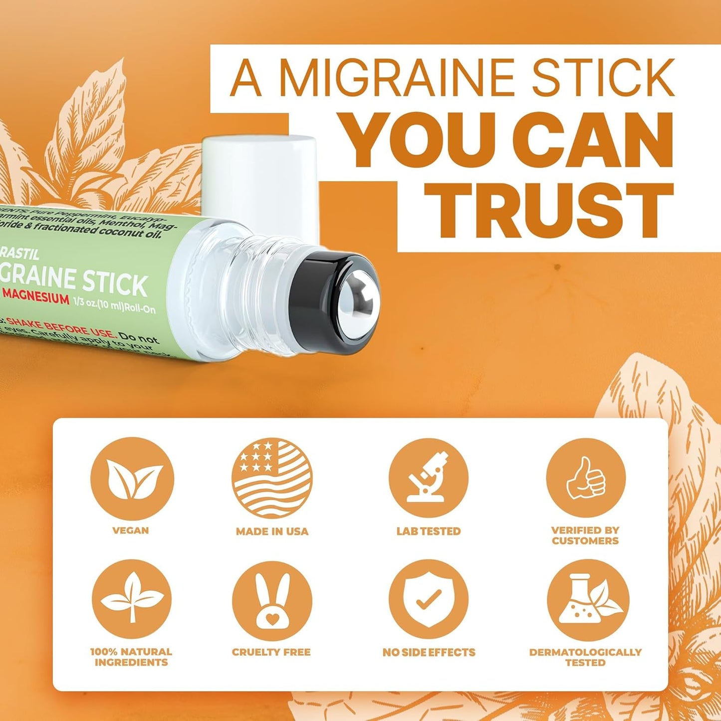 MIGRASTIL Migraine Stick with Magnesium. Cooling Peppermint Eucalyptus Essential Oil Topical Magnesium for Headache Support. Made in The USA 10 ml