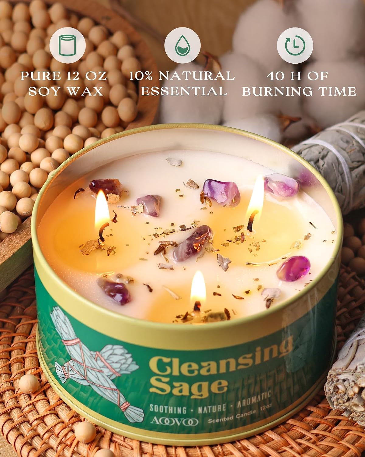 AOOVOO Sage Candle for Cleansing - 2 Pack Scented Candles