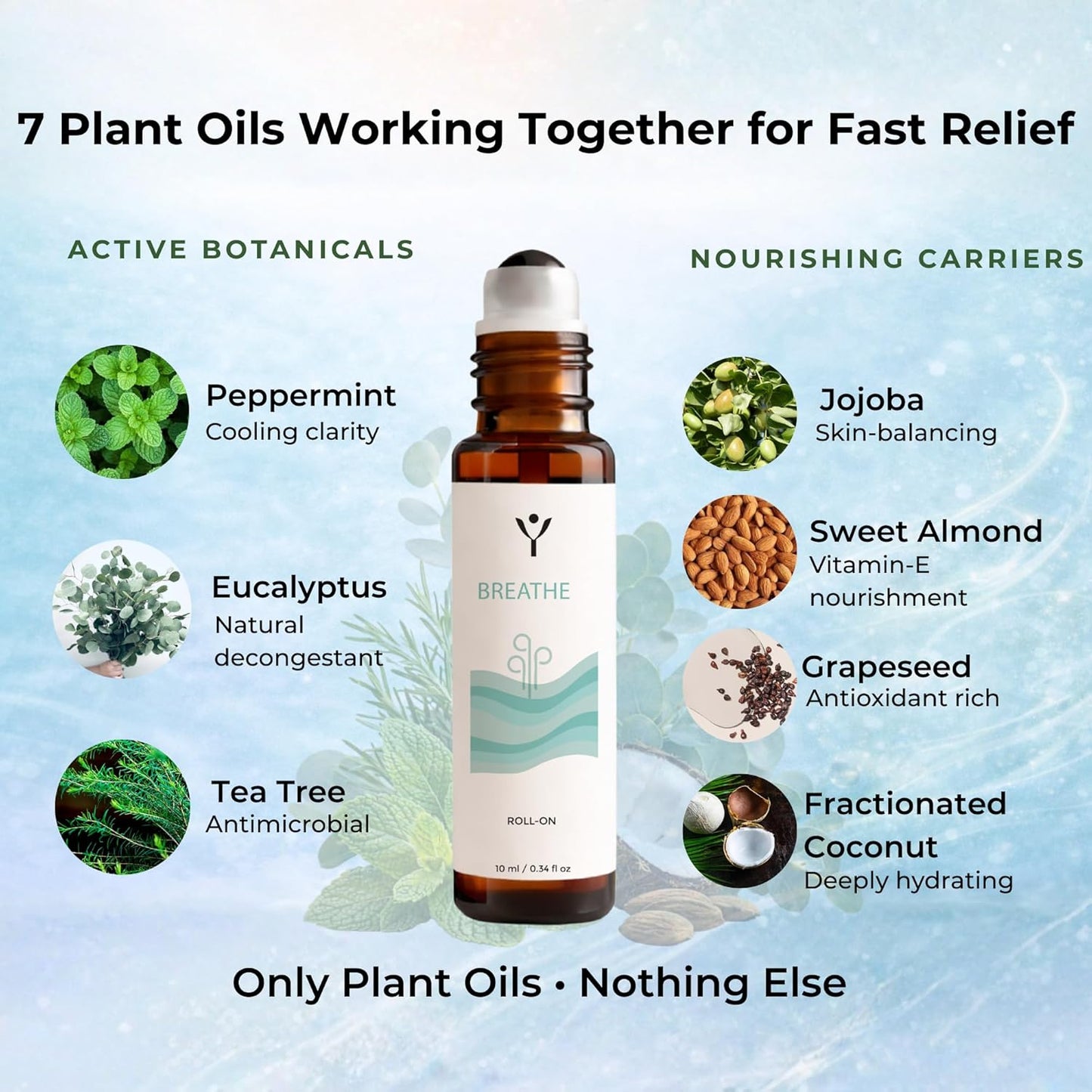 Peppermint Oil Roll On for Headache & Sinus Relief – Cooling Peppermint & Eucalyptus Essential Oil Roller for Migraine, Congestion & Breathing Support – Aromatherapy Roll-On 10 ml