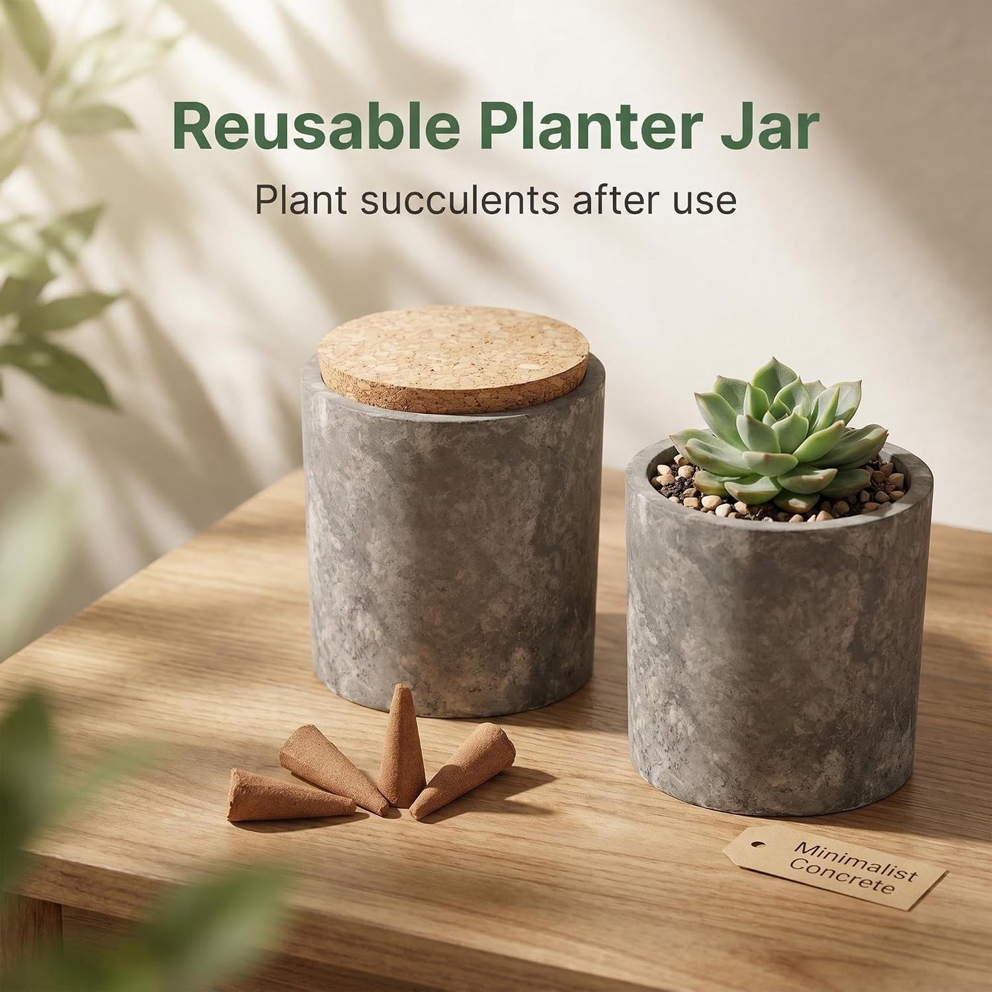 Aiimuzeum® Cedar Incense Cones 30 Pack Handcrafted Cone Incense in Reusable Concrete Jar, 20-30 Min Burn, Natural Cedar Incense Cones, Eco-Friendly Planter Container, Relaxation Meditation Incense