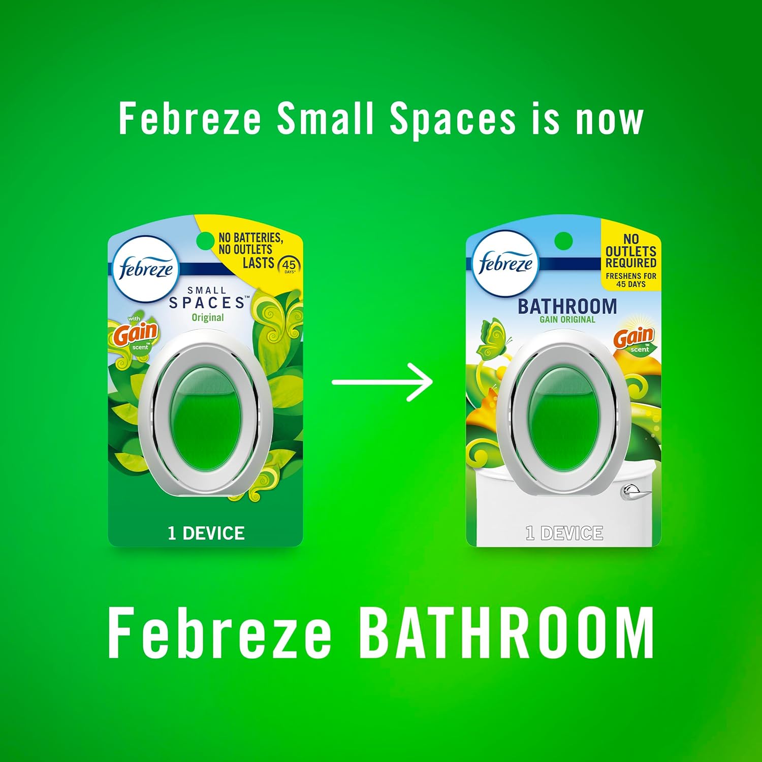 Febreze Bathroom Air Freshener, Odor-Fighting, Plug In Alternative, Air Fresheners for Small Spaces in Home, Bathroom, Kitchen, & Closet, Pet & Litter Box Odor Fighter, Gain Original Scent, 4ct