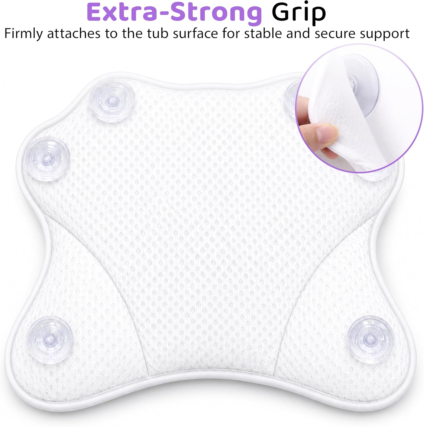 MONK & LLAMA Bath Pillow for Tub Soft Bathtub Pillow for Head and Neck Support Non-Slip Tub Pillow with Quick-Dry Mesh Comfortable Bath Accessory for Women & Men - Wavy, White