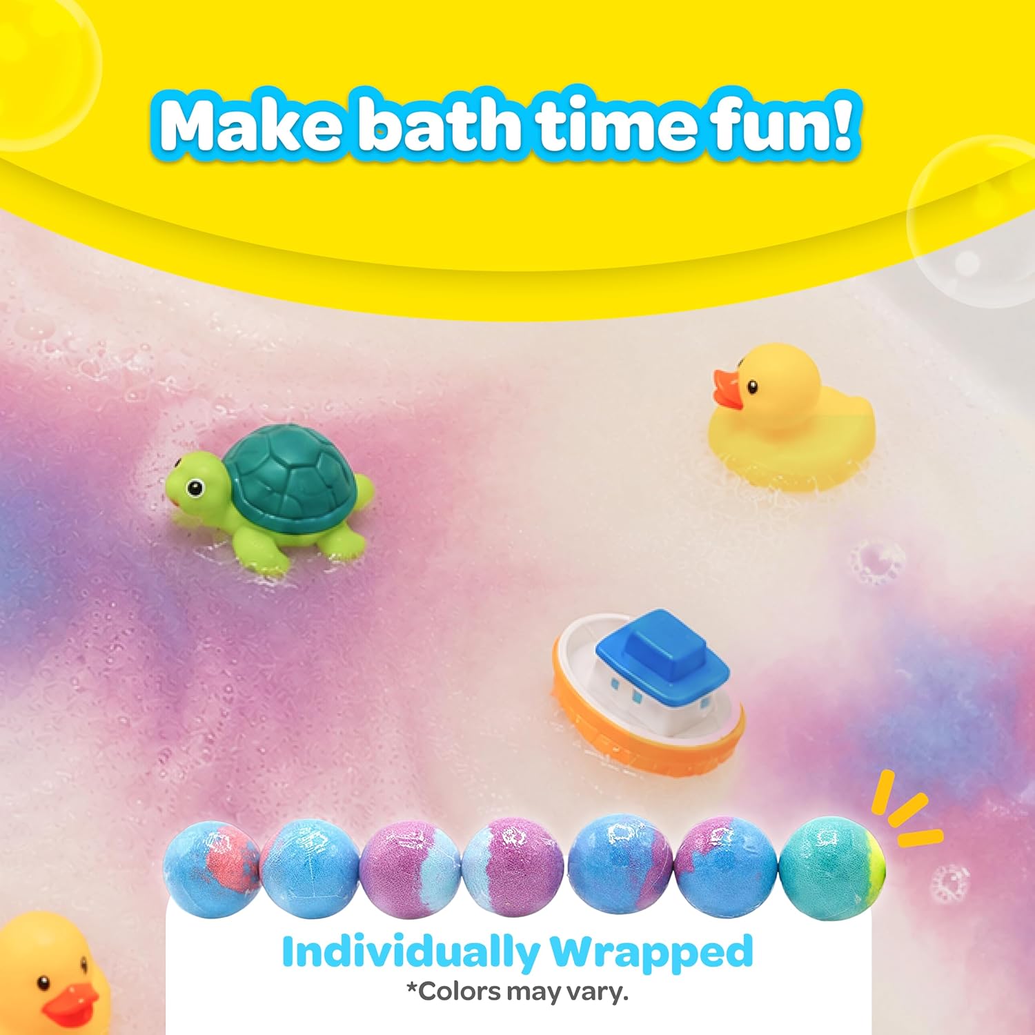 Crayola Scented Bath Bombs for Kids (7 Count), Non-Toxic, Stain Free, Multi-Colored Fizzy Bath Bombs with Grape, Lemon, Cotton Candy & Bubblegum Scents