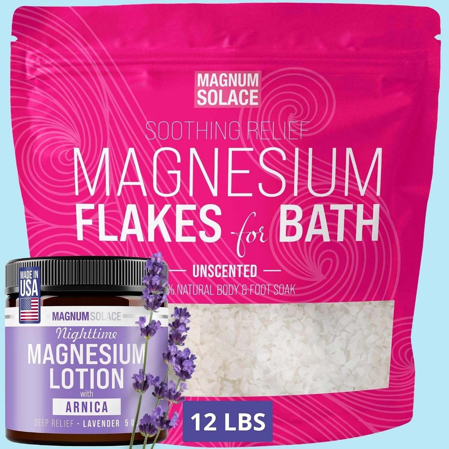 Arnica Nighttime Magnesium Cream, Plus 12 LBS Magnesium Flakes for Bath