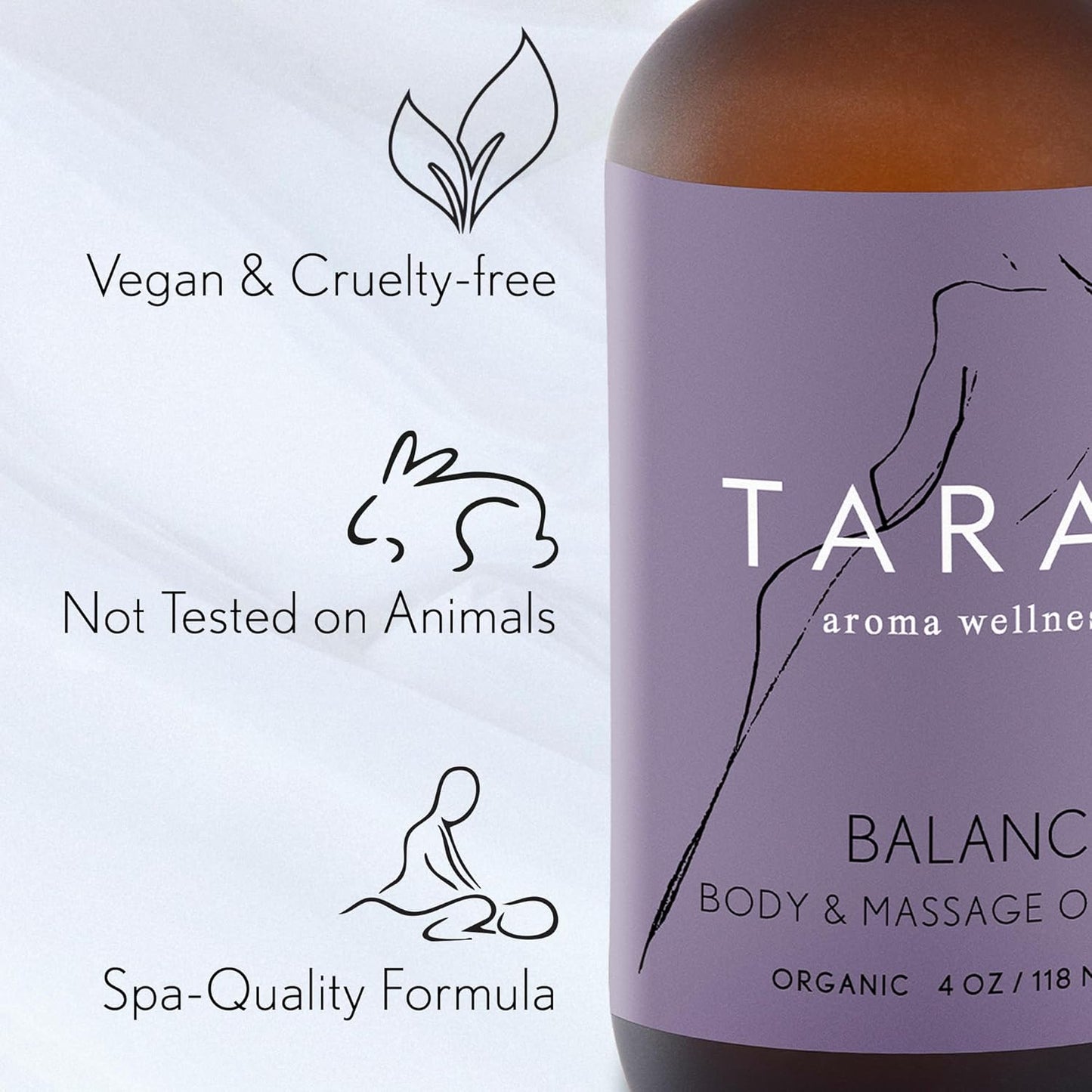 TARA Spa Therapy Balance Massage Oil – Premium Organic Oil for Relaxation & Stress Relief, 100% Pure Essential Oils, Ylang Ylang, Orange & Vetiver, 4 oz