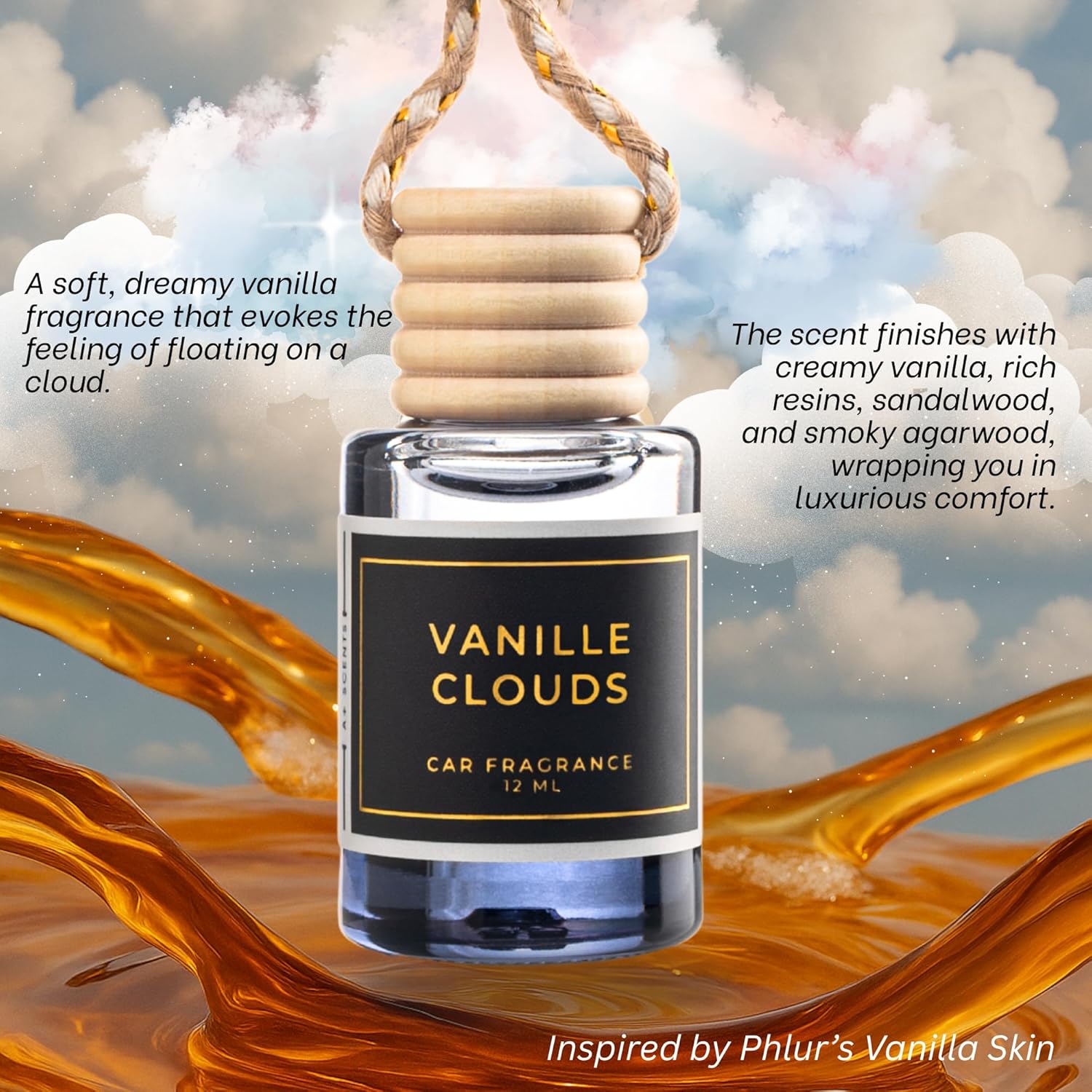 Vanille Clouds - 12ml Car Hanging Diffuser - Pure Indulgence, Wrapping you in the Softest, Most Luxurious Vanilla Scent - Lasts up to 60 days - Luxury Car Perfume | A+ Scents