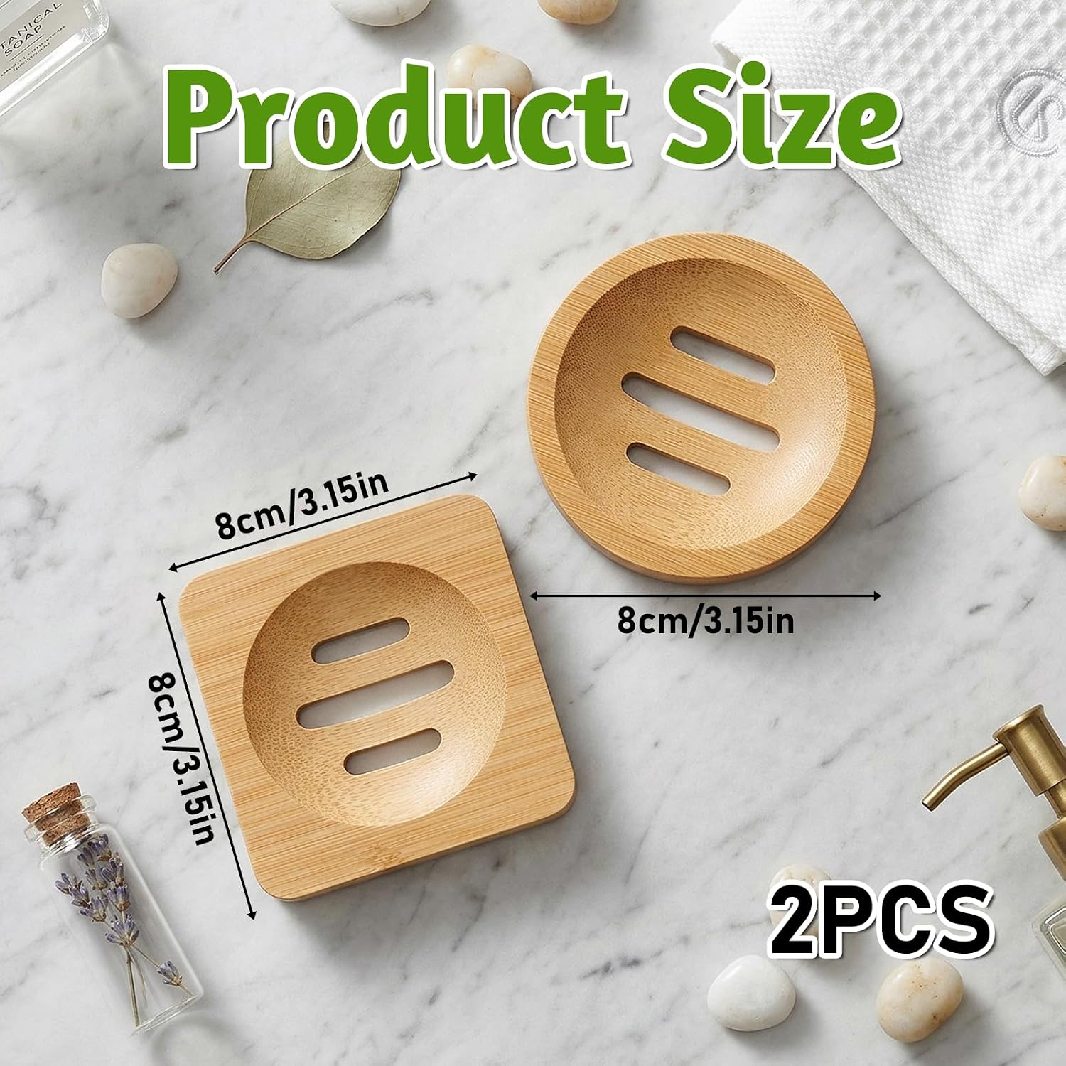 2 Pcs Shower Steamer Holder, Bamboo Soap Dish, Bamboo Soap Holder Wooden Soap Dishes for Shower, Bar Soap Holder with Self Draining Tray for Kitchen Bathroom Accessories(Round and Square)