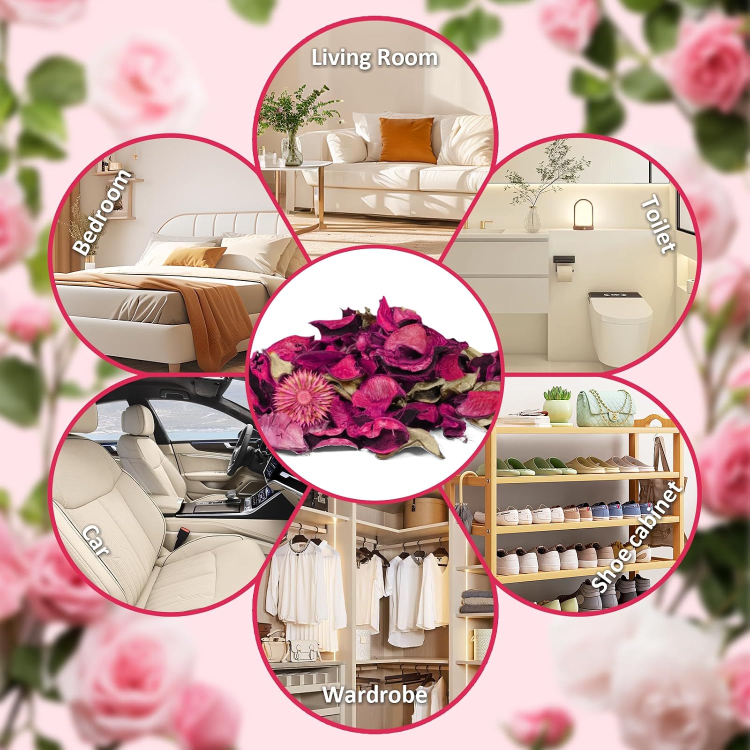 STRN Potpourri Bags, Rose Scented Potpourri Vase Filler Long-Lasting Fragrance Pink Decorative Bowl Fillers for Home Décor, Office, Bedroom, 2-Pack