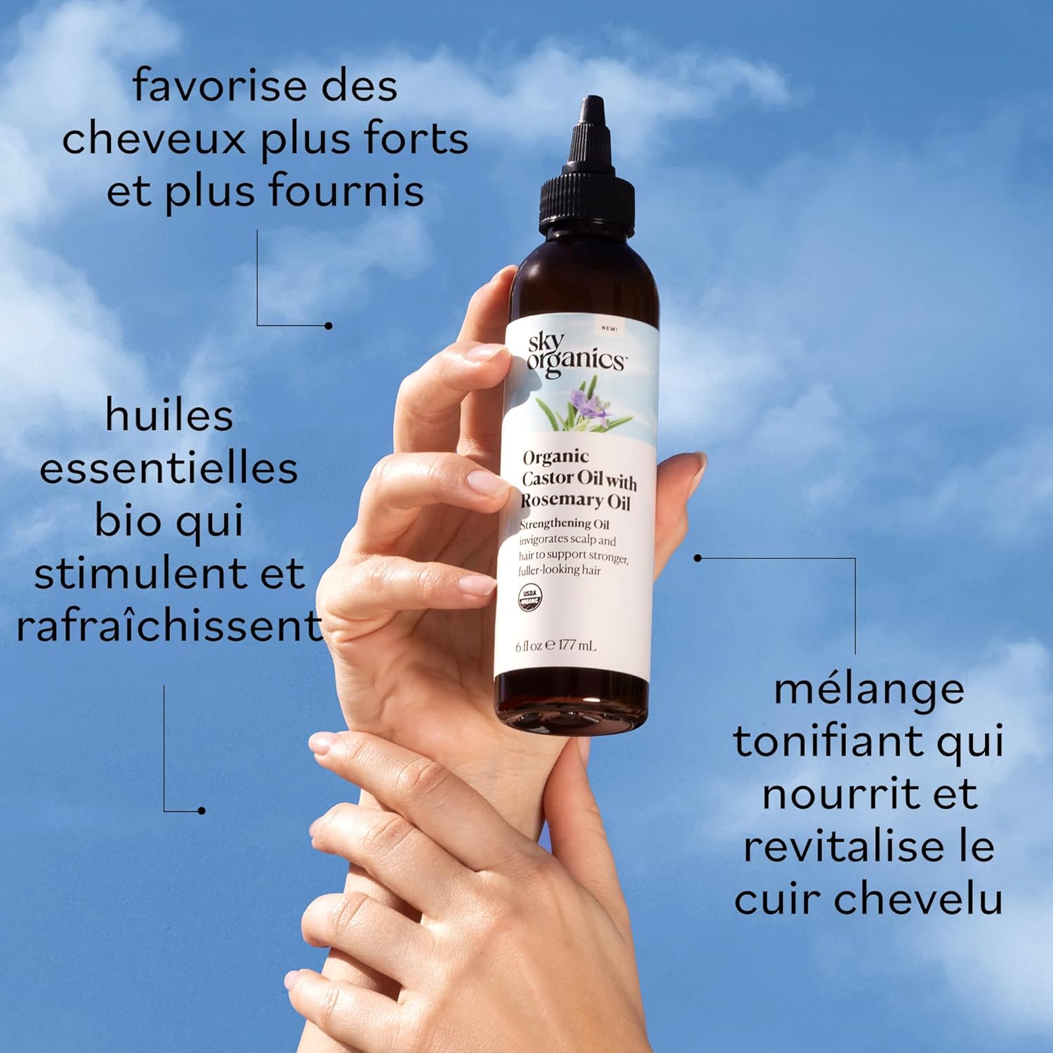 Sky Organics USDA Organic Castor Oil with Rosemary Oil, Strengthening Oil, Pure Potent Blend, Hexane Free, Invigorates Scalp, Supports Stronger, Fuller-Looking Hair, DIY ebook included