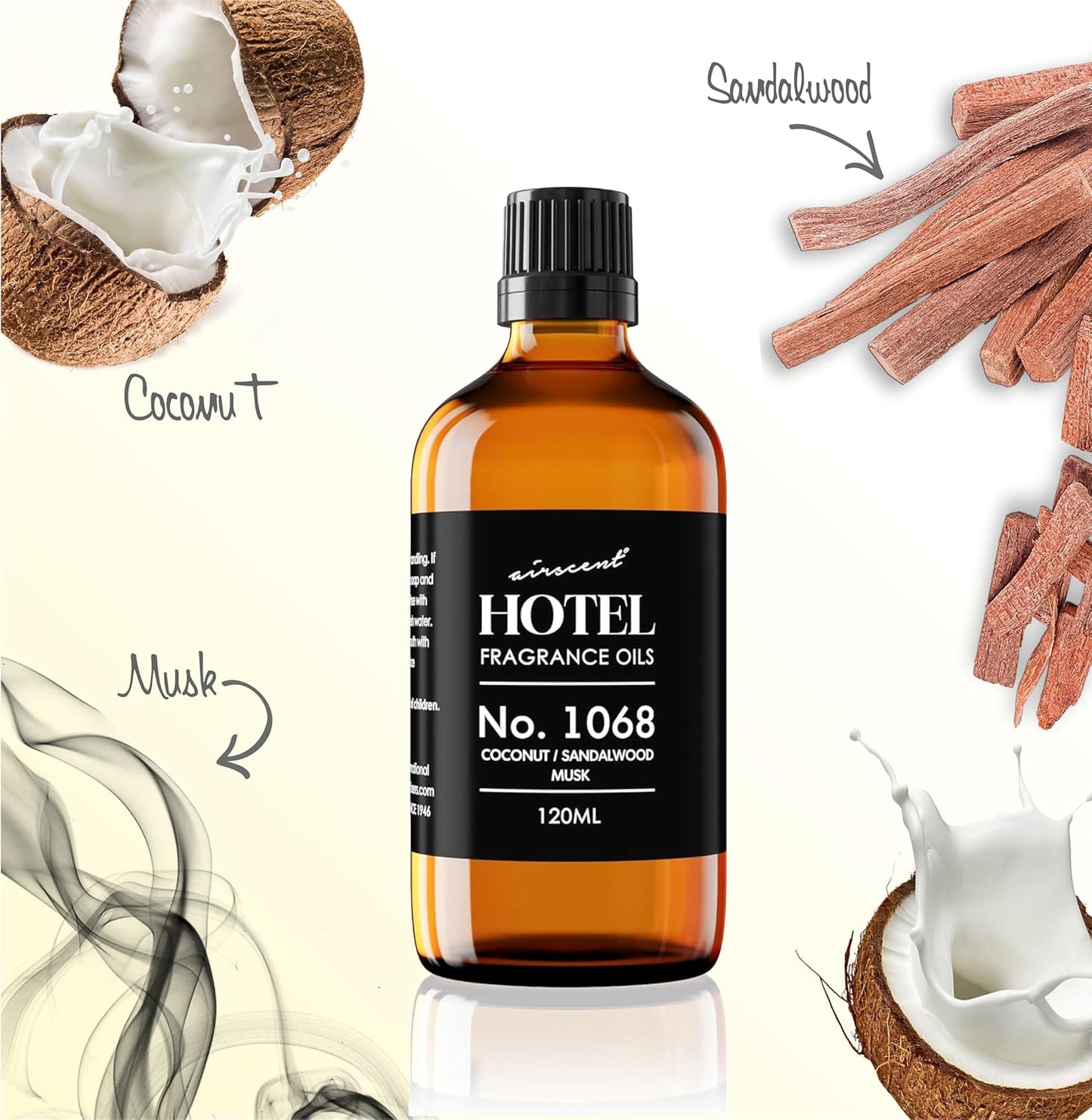 AirScent Hotel Diffuser Oil No. 1068 - Coconut Pina Colada Sandalwood - Premium Fragrance Oil for Ultrasonic and Waterless Diffusers and Crafting - 10 mL, 0.34 fl oz Glass Dropper Bottle