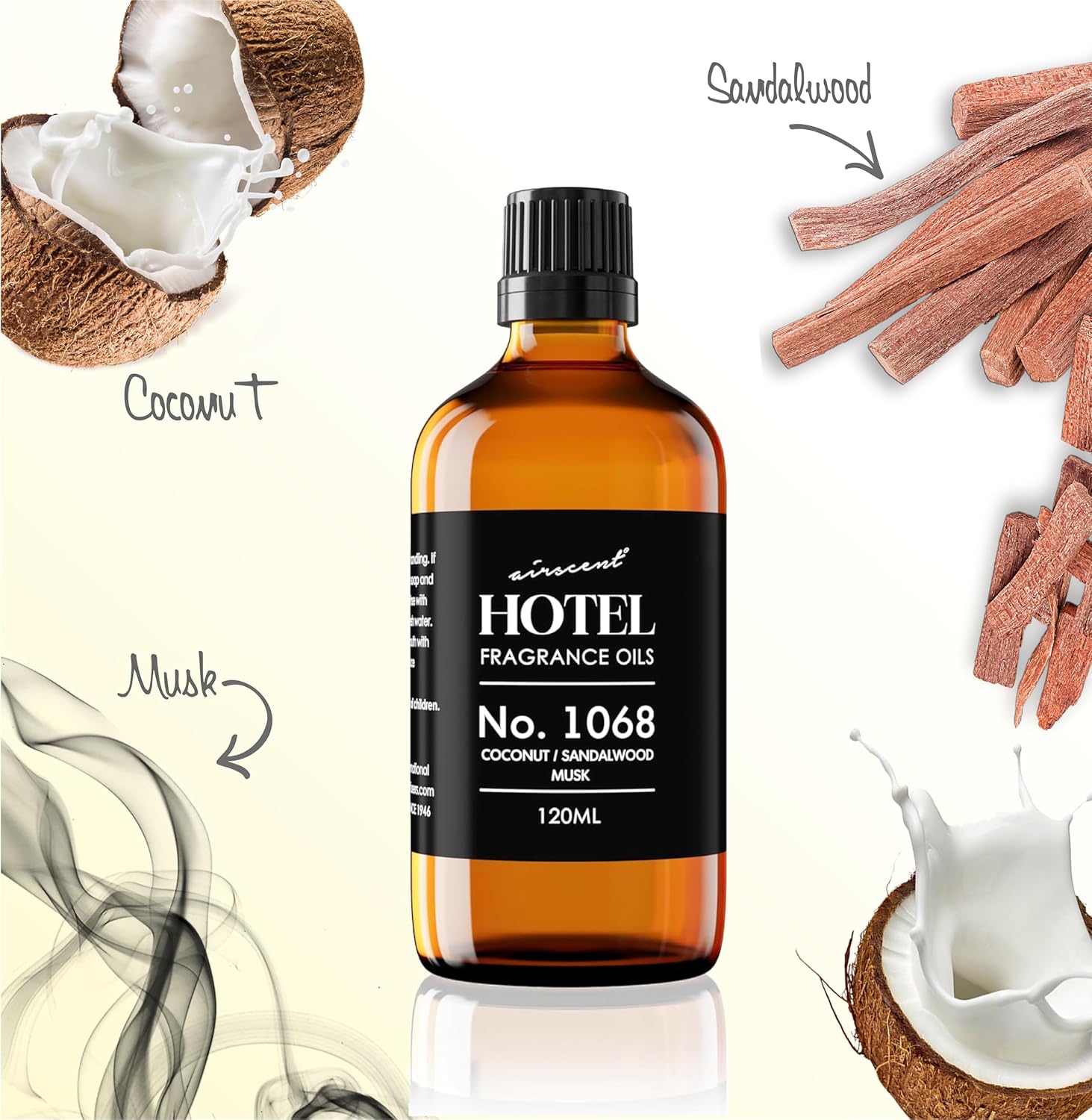 AirScent Hotel Diffuser Oil No. 1068 - Coconut Pina Colada Sandalwood - Premium Fragrance Oil for Ultrasonic and Waterless Diffusers and Crafting - 10 mL, 0.34 fl oz Glass Dropper Bottle