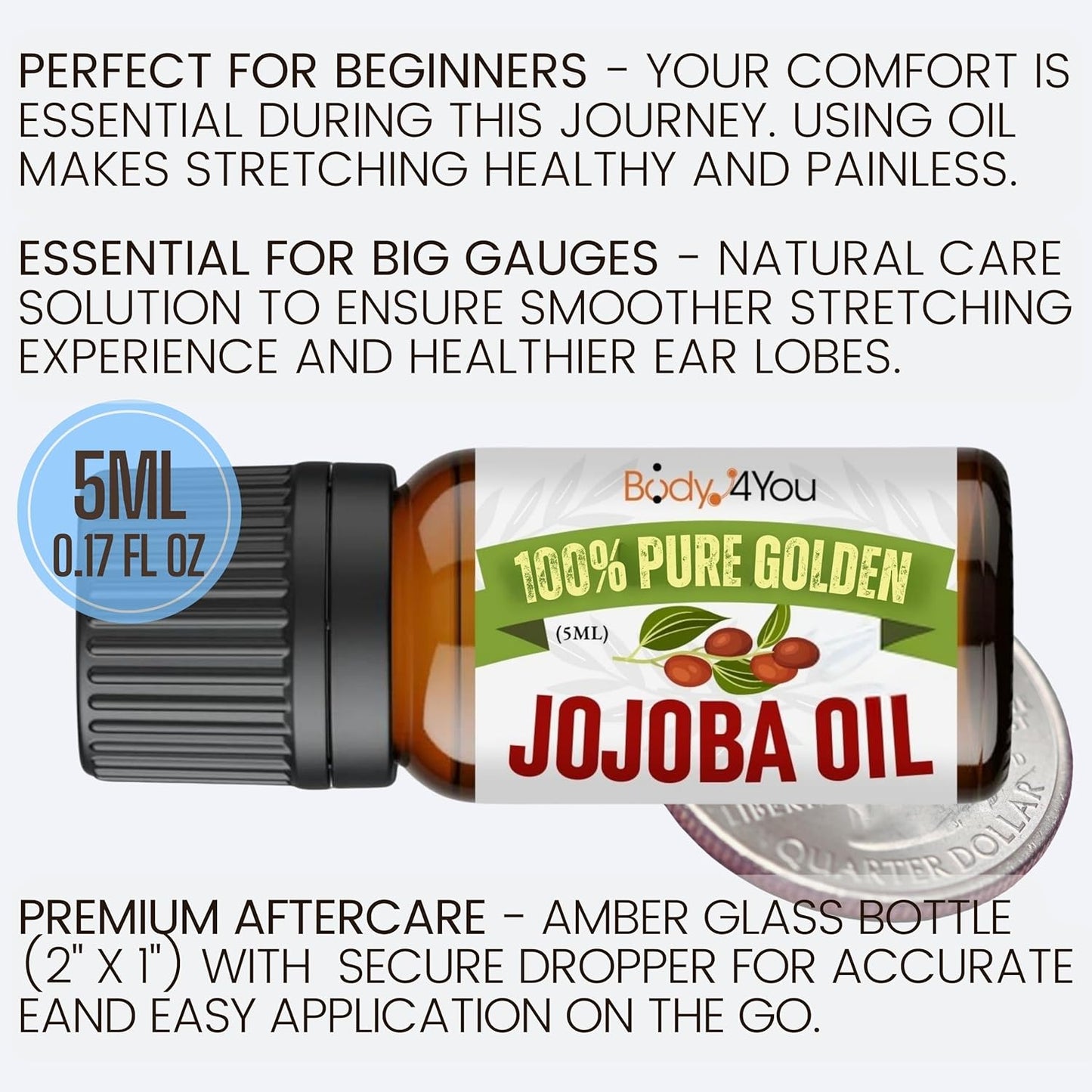 BodyJ4You Piercing Aftercare Kit - Ear Stretching Balm - 100% USDA Organic Jojoba Oil - Stretched Ear Gauges Tragus Nose Septum Lip Navel - Soothe Moisturize Skin Recovery Pure Natural Vegan Solution