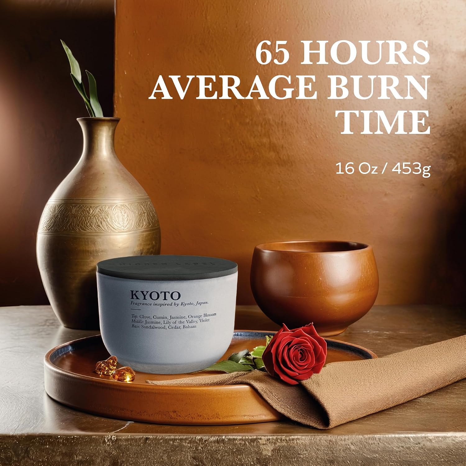 Sandalwood Jasmine Scented Candle,16oz 3 Wick Large Soy Wax Candle, 60+ Hour Burn | Non Toxic Aromatherapy Candle for Home, Meditation & Stress Relief | Luxury Candle Gift for Women and Men