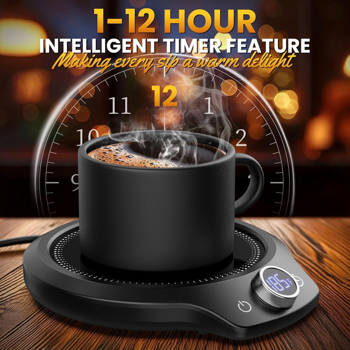 Fast Heating Mug warmer - 4 Temp Settings & 1-12H Timer, Coffee Cup Warmer Plate for Desk Auto Shut Off, LED Display Smart Candle Wax Warmer - Ideal Electric Beverage Warmer Gift for Coffee, Tea, Milk
