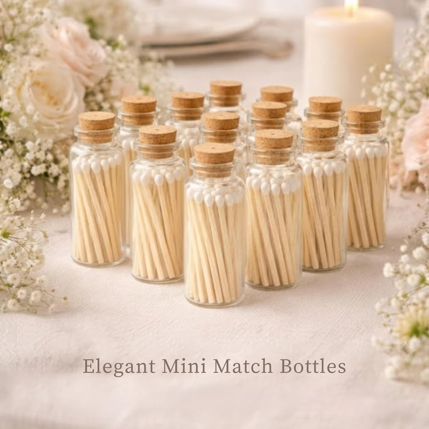 Chandler Studio Little Match Bottles – Wedding Match Bottle with Striker Bottom, Decorative Glass Match Jar with Cork (Single)