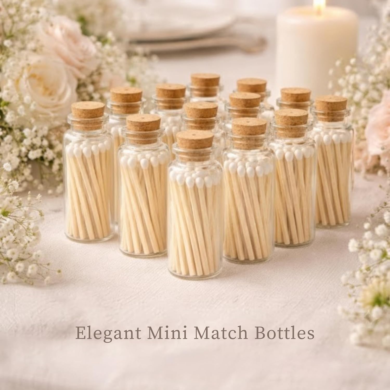 Chandler Studio Little Match Bottles – Wedding Match Bottle with Striker Bottom, Decorative Glass Match Jar with Cork (Single)