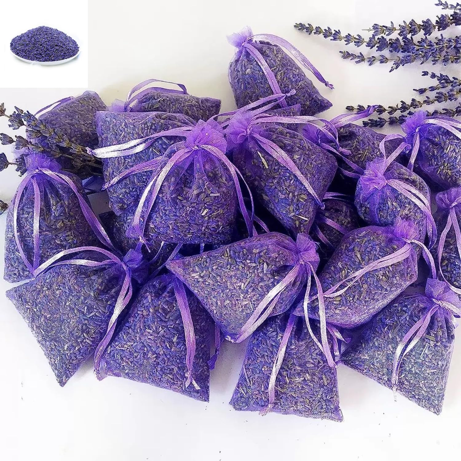 20-piece Lavender sachets for wardrobes, Drawers, Closets, and Storage Spaces, Home Fragrance sachets, Natural Lavender Flowers, Purple