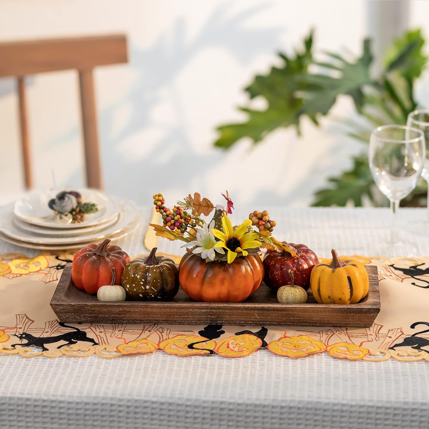 Hanobe Wooden Tray for Candle Decorative: Wood Rustic Long Centerpiece Trays Rectangle Narrow Farmhouse Decor for Dining Coffee Table Kitchen Fireplace Mantle