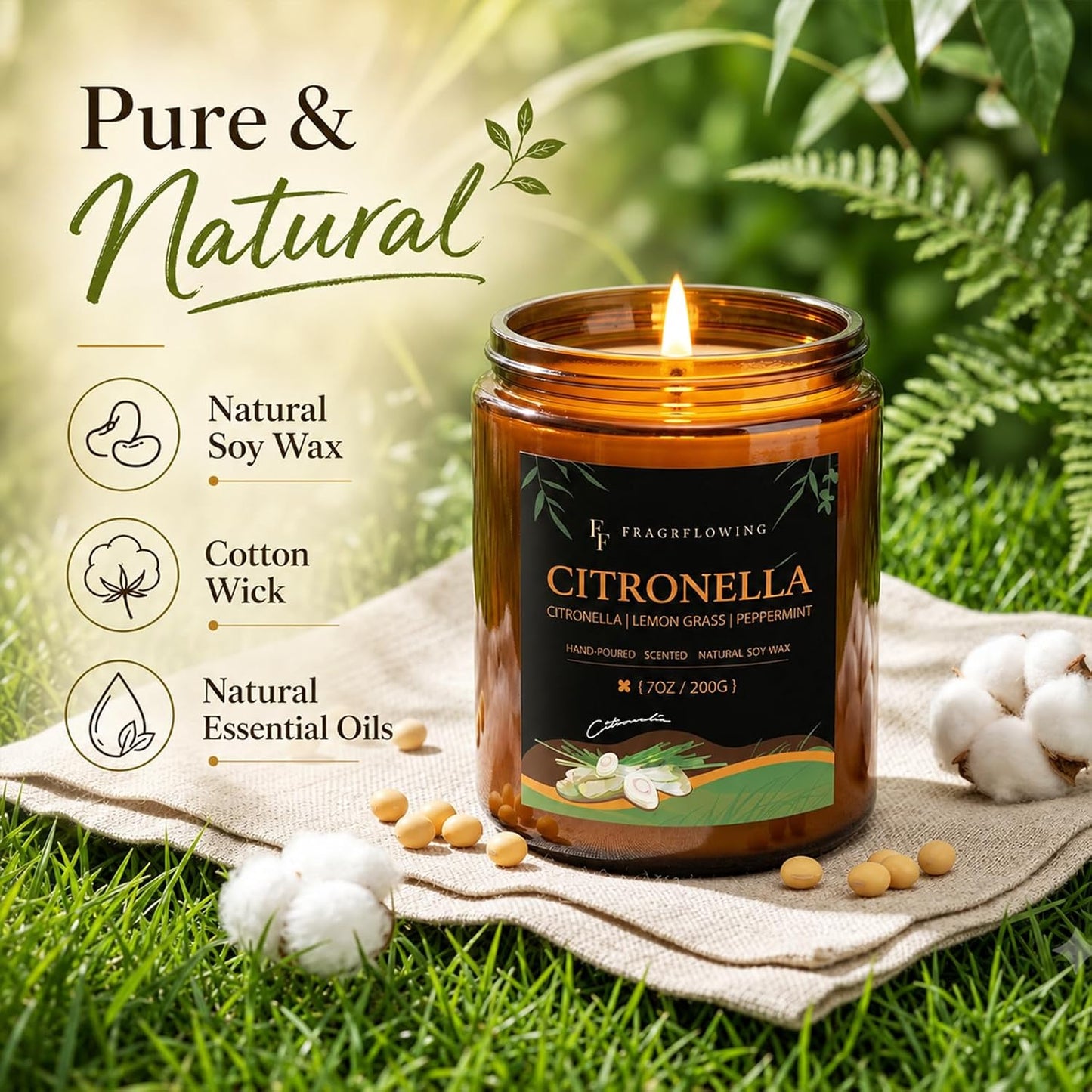 Citronella Candles Set, Indoor Outdoor Lemongrass Scented Candles，Natural Soy Wax Jar Candle, 200-Hour Burn Time, 28 oz (4 Pack)