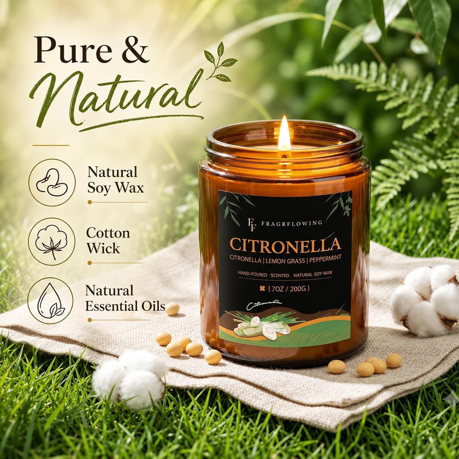 Citronella Candles Set, Indoor Outdoor Lemongrass Scented Candles，Natural Soy Wax Jar Candle, 200-Hour Burn Time, 28 oz (4 Pack)