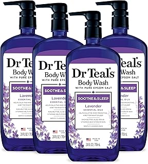 Dr Teal's Body Wash with Pure Epsom Salt, Soothe & Sleep with Lavender, 24 fl oz (Pack of 4)