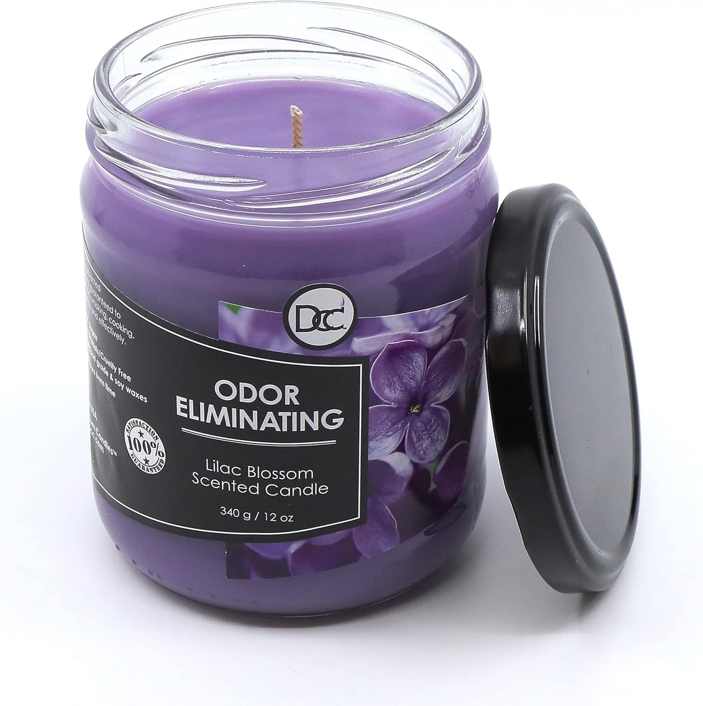 Lilac Blossom Odor Eliminating Highly Fragranced Candle - Eliminates 95% of Pet, Smoke, Food, and Other Smells Quickly - Up to 80 Hour Burn time - 12 Ounce Premium Soy Blend