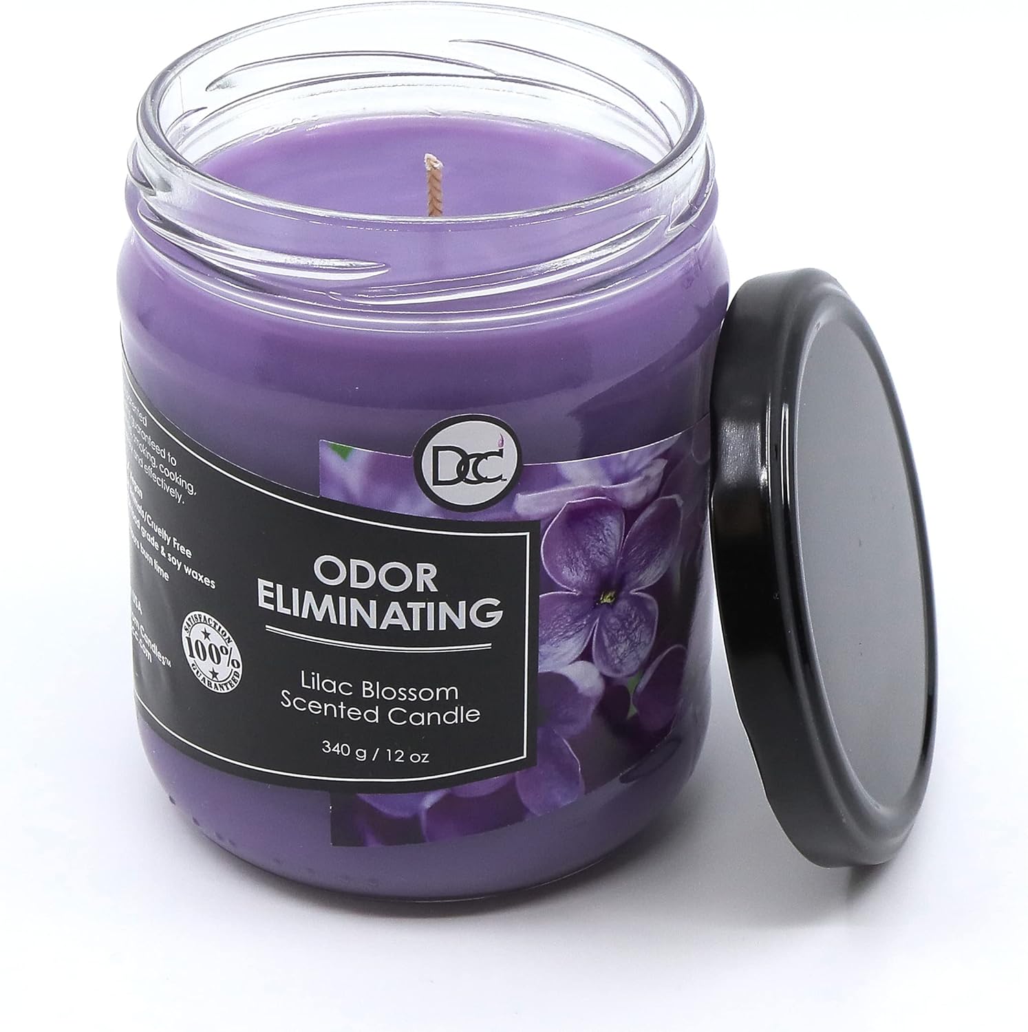 Lilac Blossom Odor Eliminating Highly Fragranced Candle - Eliminates 95% of Pet, Smoke, Food, and Other Smells Quickly - Up to 80 Hour Burn time - 12 Ounce Premium Soy Blend