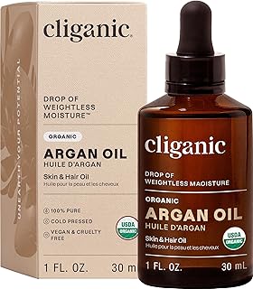 Cliganic Organic Argan Oil, 100% Pure (1oz) - for Hair, Face & Skin | Cold Pressed Carrier Oil