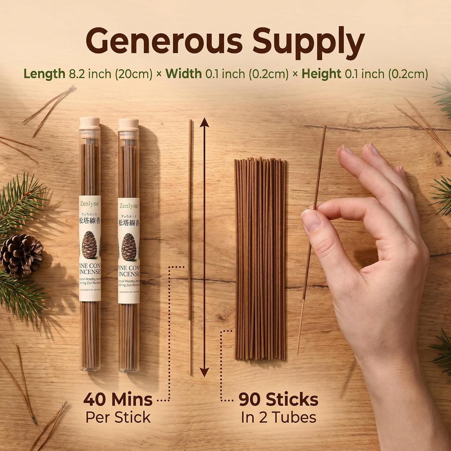 Pine Cone Incense Sticks,Natural Woodsy Aroma for Daily Aromatherapy & Meditation, Crisp Cedarwood & Forest Healing Scent, Calming Zen Relaxation, Handcrafted with Leaf Incense Holder