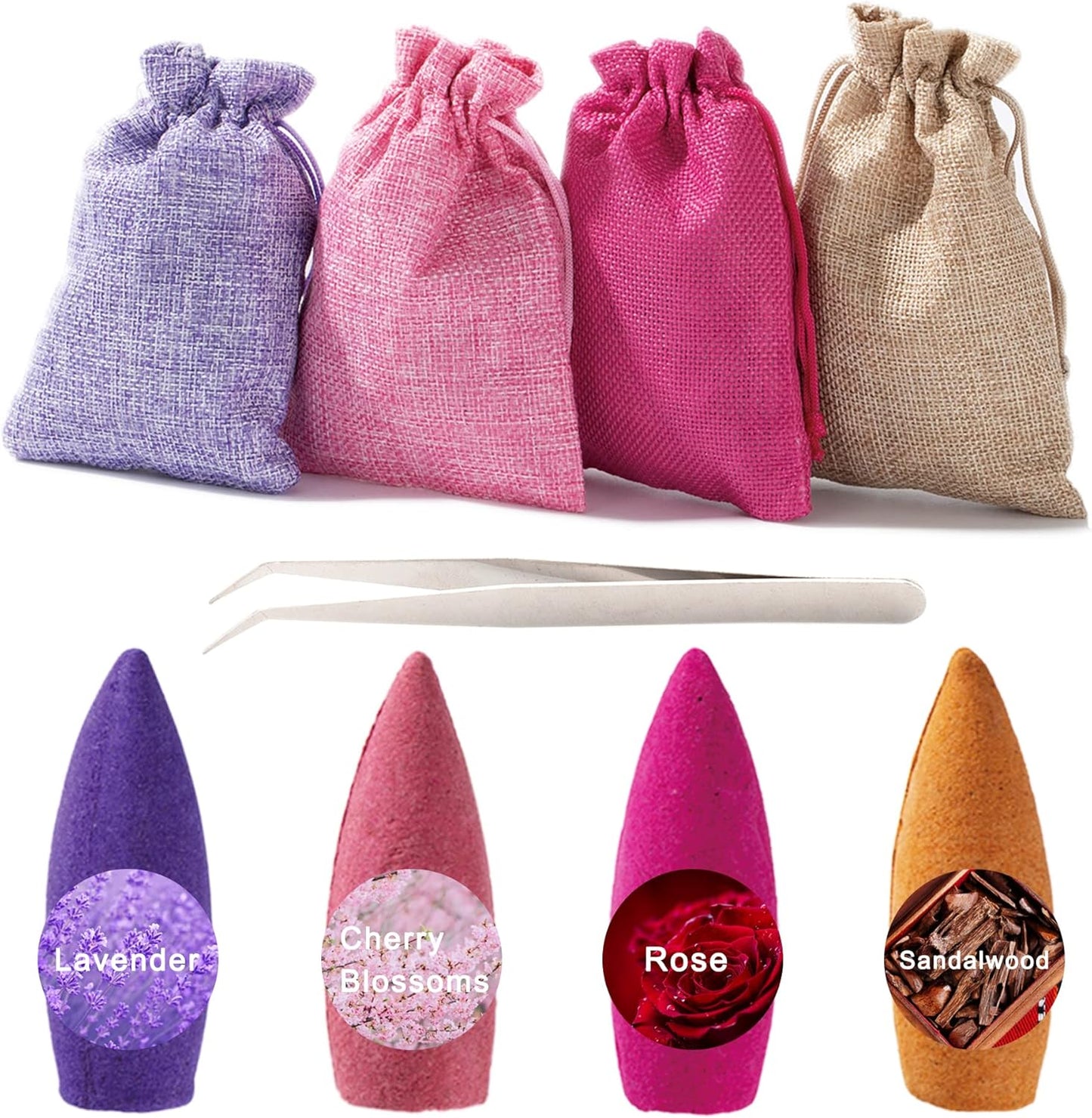 120 Pcs Large Backflow Incense Cones, 4 Mixed Natural Incense Waterfall, Sandalwood Rose Lavender Sakura for Backflow Incense Burner, Relaxation Meditation Yoga Gift