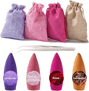 120 Pcs Large Backflow Incense Cones, 4 Mixed Natural Incense Waterfall, Sandalwood Rose Lavender Sakura for Backflow Incense Burner, Relaxation Meditation Yoga Gift