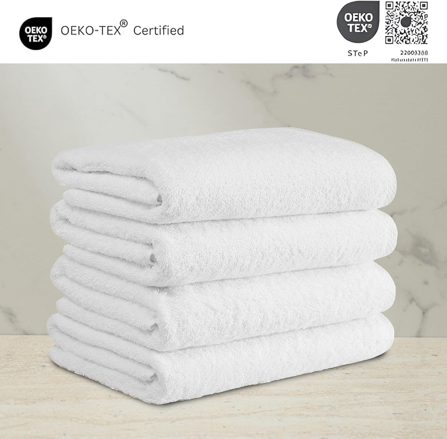 Classic Turkish Towels CTT - Premium 4 Piece Bath Towel Set, Made with 100% Turkish Cotton, Quick Drying, Highly Absorbent & Comfy Towels for Spa & Hotel | 27"x54" (White)