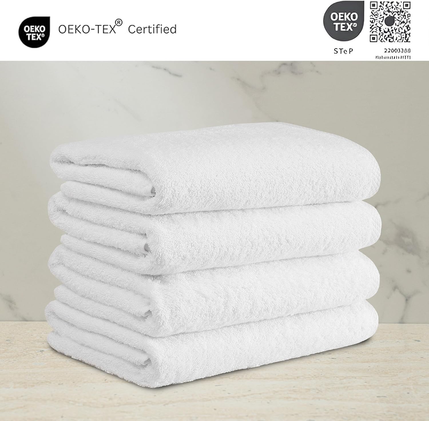 Classic Turkish Towels CTT - Premium 4 Piece Bath Towel Set, Made with 100% Turkish Cotton, Quick Drying, Highly Absorbent & Comfy Towels for Spa & Hotel | 27"x54" (White)